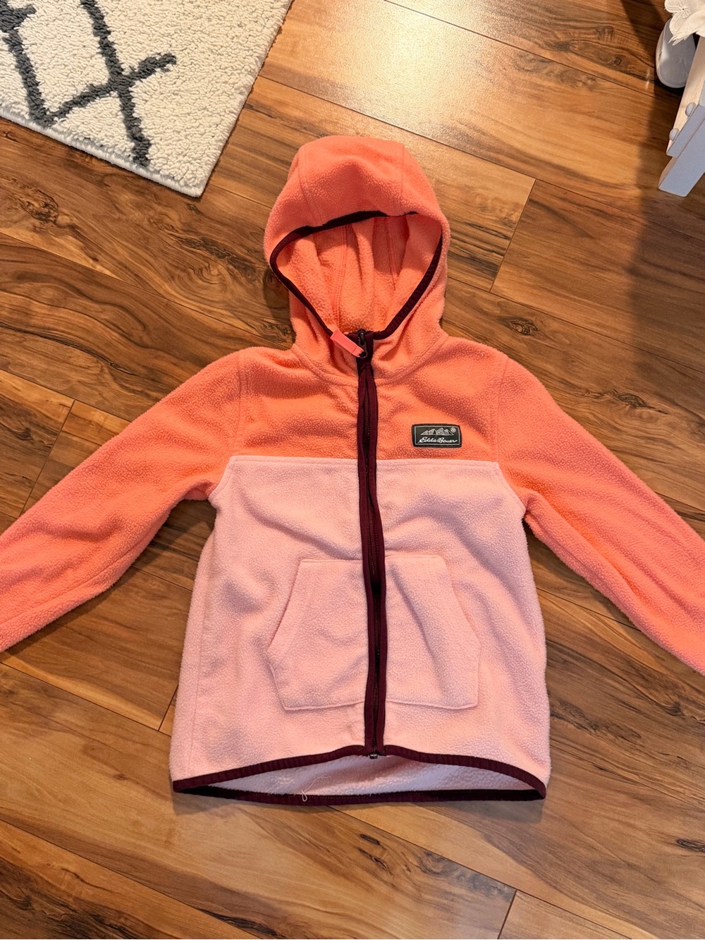 Eddie Bauer Kids Two-Tone Hooded Fleece Jacket - Pink/Coral, size XS
